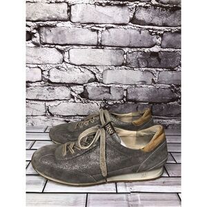 Paul Green Pewter Metallic Shimmer Leather Lace Up Sneakers Shoes Men Sz 7.5M US
